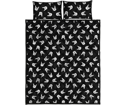 Rock And Roll Hand Sign Pattern Print Quilt Bed Set