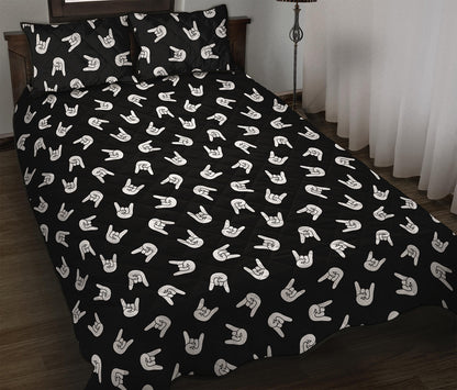 Rock And Roll Hand Sign Pattern Print Quilt Bed Set