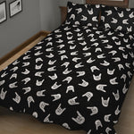 Rock And Roll Hand Sign Pattern Print Quilt Bed Set