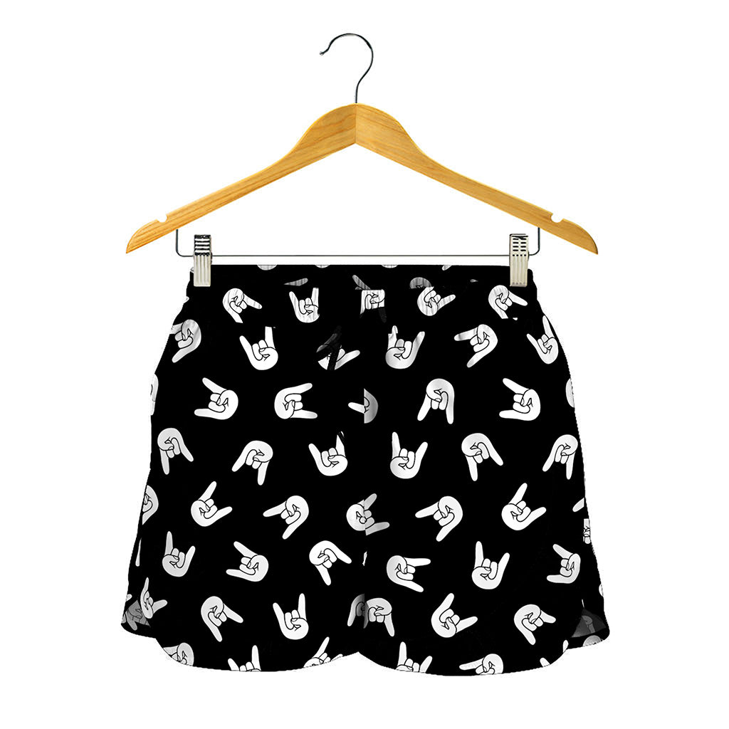 Rock And Roll Hand Sign Pattern Print Women's Shorts