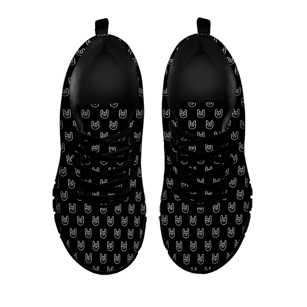 Rock And Roll Hand Symbol Pattern Print Black Sneakers
