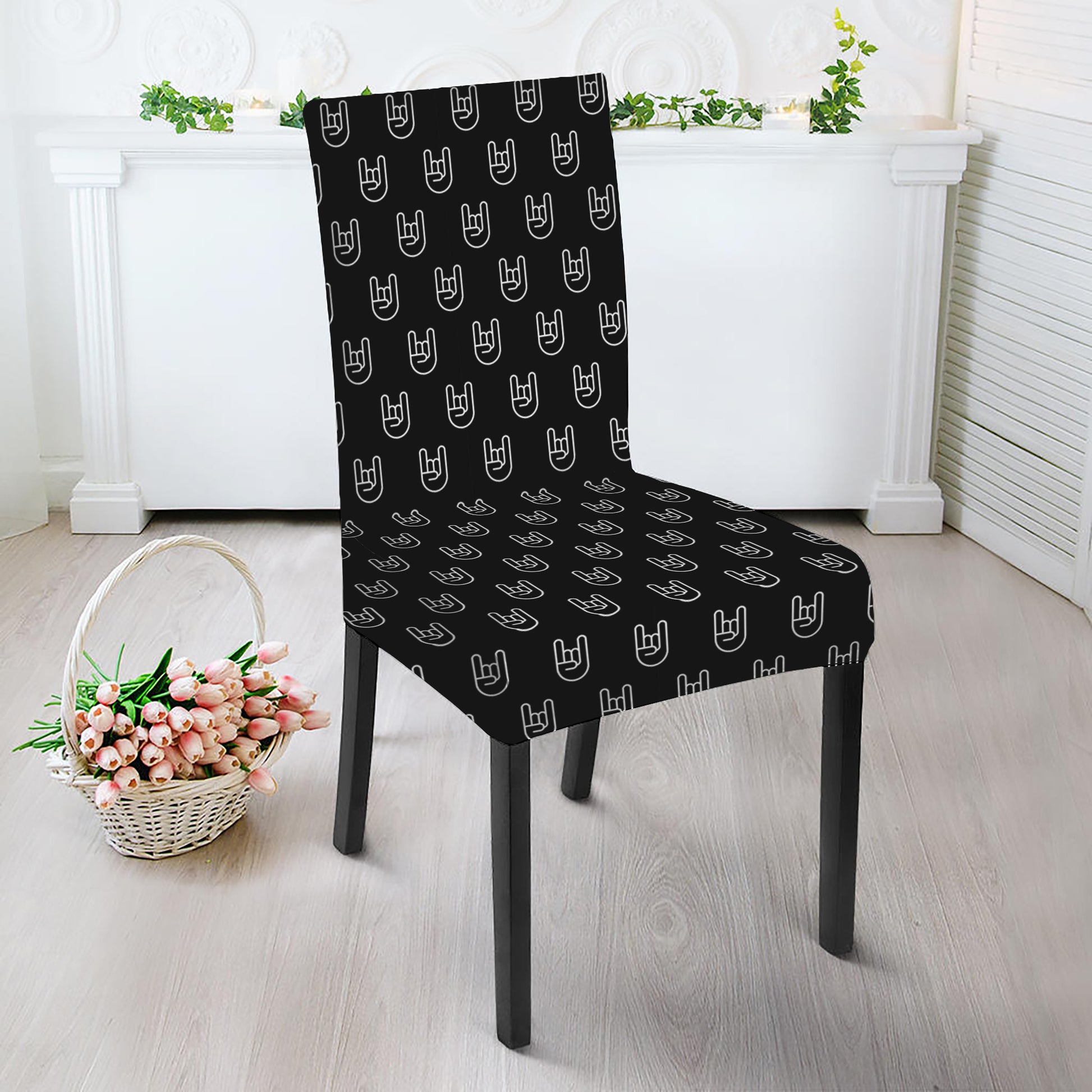 Rock And Roll Hand Symbol Pattern Print Dining Chair Slipcover