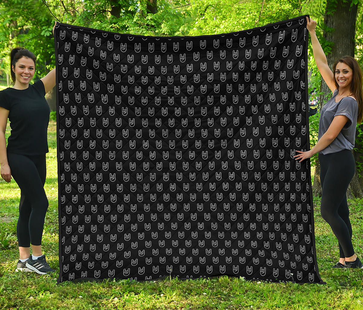 Rock And Roll Hand Symbol Pattern Print Quilt