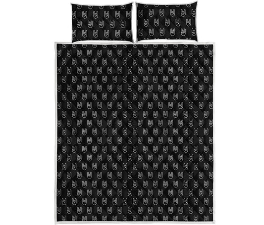 Rock And Roll Hand Symbol Pattern Print Quilt Bed Set