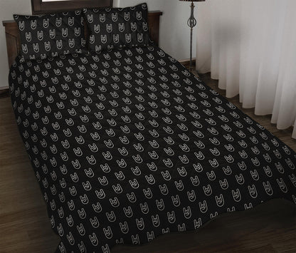 Rock And Roll Hand Symbol Pattern Print Quilt Bed Set