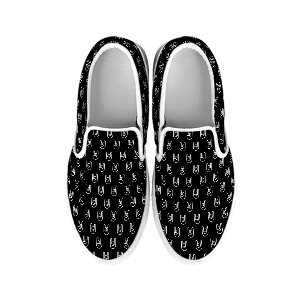 Rock And Roll Hand Symbol Pattern Print White Slip On Shoes