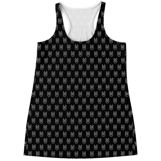 Rock And Roll Hand Symbol Pattern Print Women's Racerback Tank Top