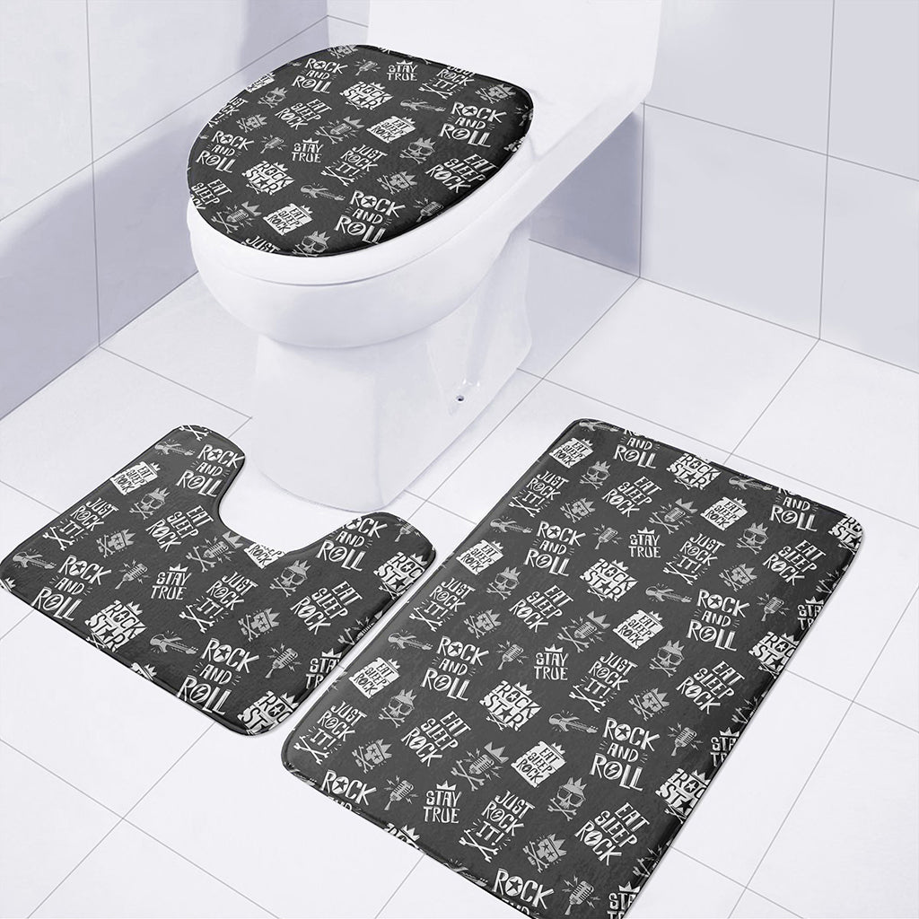 Rock And Roll Music Pattern Print 3 Piece Bath Mat Set