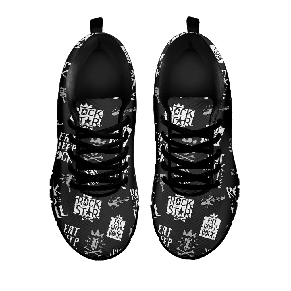 Rock And Roll Music Pattern Print Black Sneakers