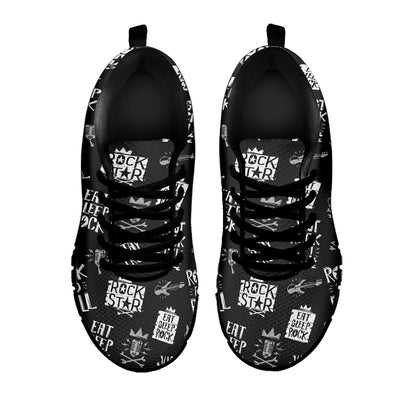 Rock And Roll Music Pattern Print Black Sneakers