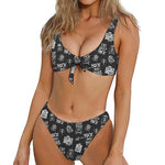 Rock And Roll Music Pattern Print Front Bow Tie Bikini