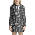 Rock And Roll Music Pattern Print Pullover Hoodie Dress