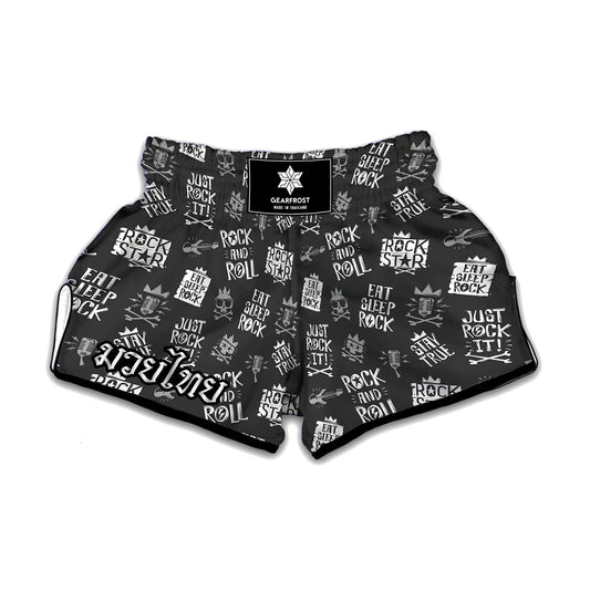 Rock And Roll Music Pattern Print Muay Thai Boxing Shorts
