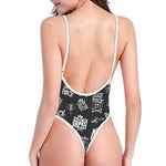 Rock And Roll Music Pattern Print One Piece High Cut Swimsuit