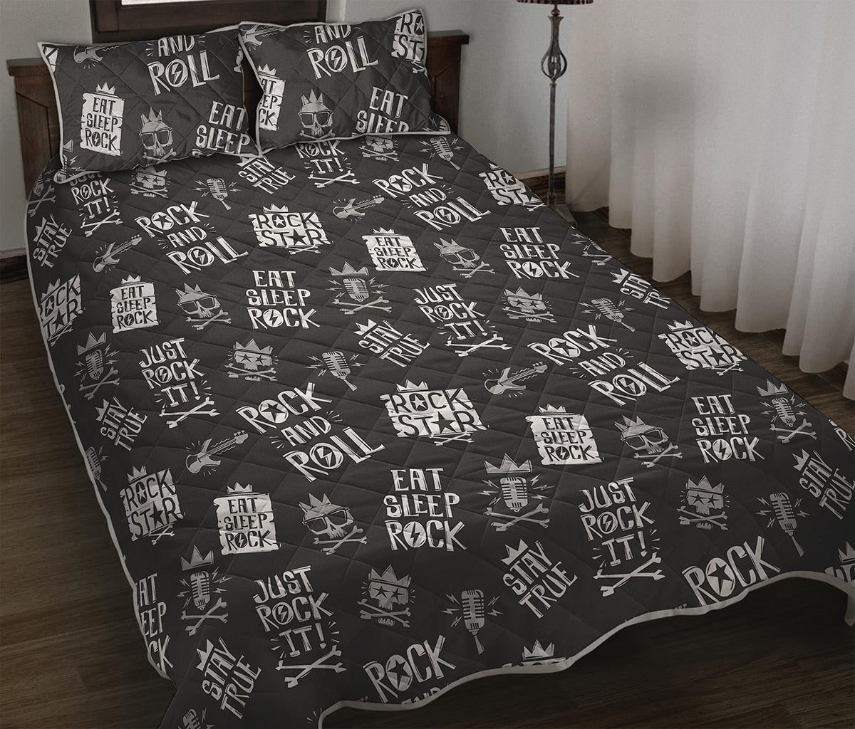 Rock And Roll Music Pattern Print Quilt Bed Set