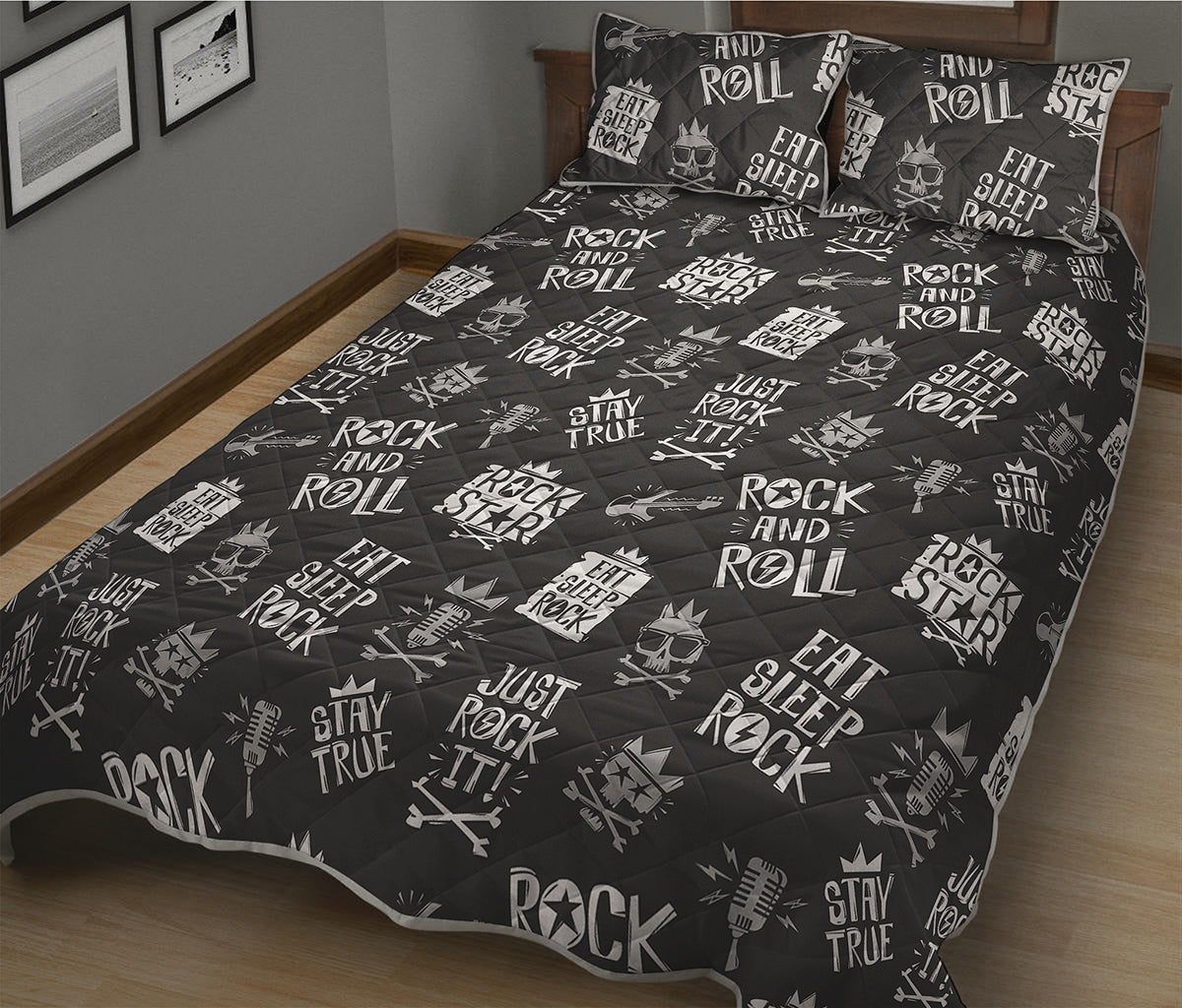 Rock And Roll Music Pattern Print Quilt Bed Set