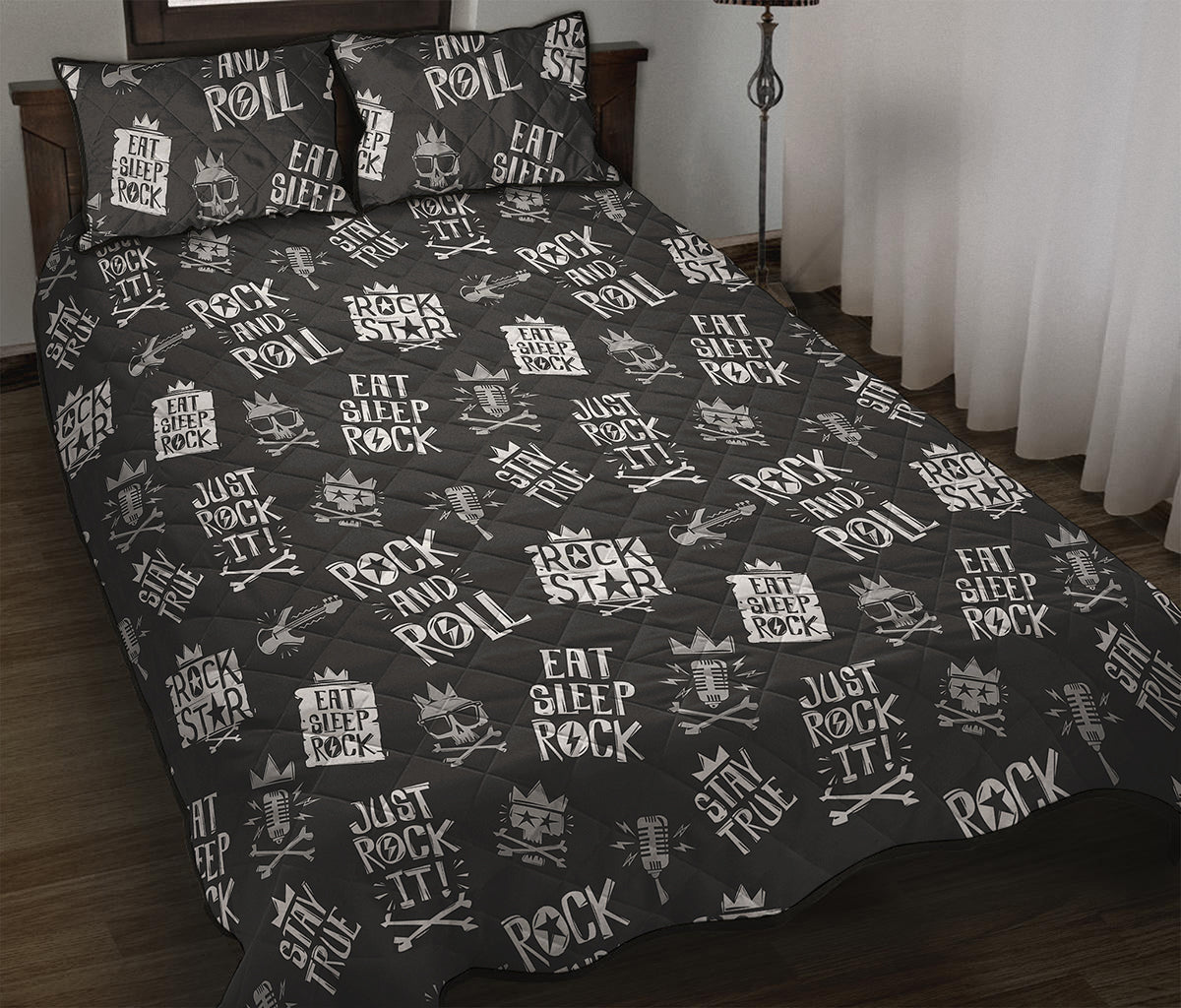 Rock And Roll Music Pattern Print Quilt Bed Set