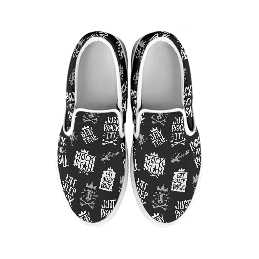 Rock And Roll Music Pattern Print White Slip On Shoes