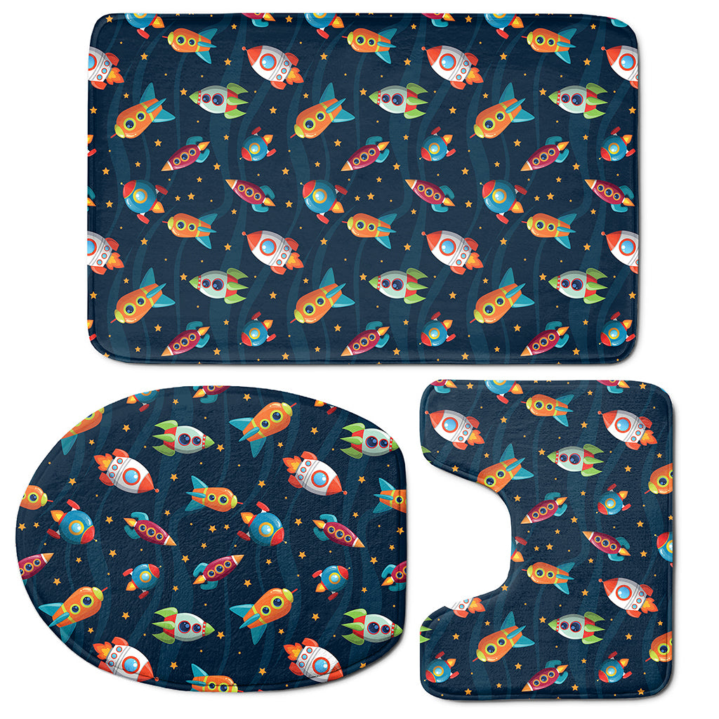Rockets And Stars Pattern Print 3 Piece Bath Mat Set