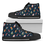 Rockets And Stars Pattern Print Black High Top Shoes