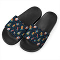 Rockets And Stars Pattern Print Black Slide Sandals