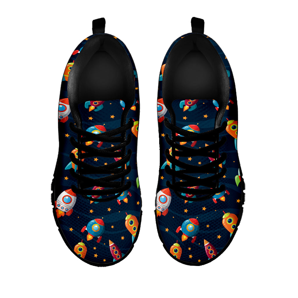 Rockets And Stars Pattern Print Black Sneakers