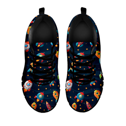 Rockets And Stars Pattern Print Black Sneakers