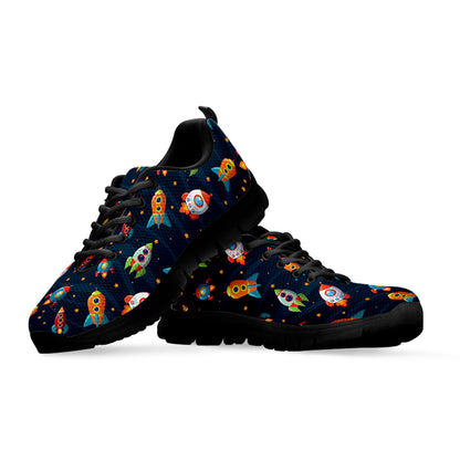 Rockets And Stars Pattern Print Black Sneakers