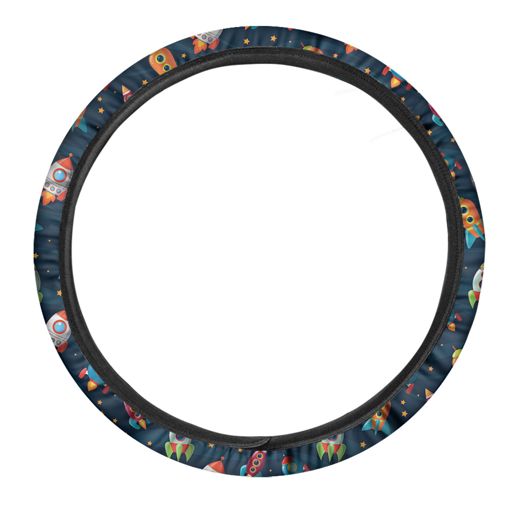 Rockets And Stars Pattern Print Car Steering Wheel Cover