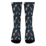 Rockets And Stars Pattern Print Crew Socks