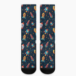 Rockets And Stars Pattern Print Crew Socks