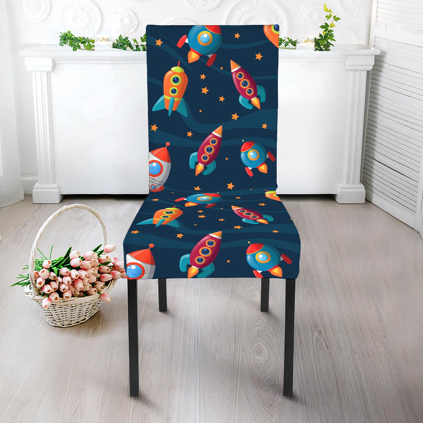 Rockets And Stars Pattern Print Dining Chair Slipcover