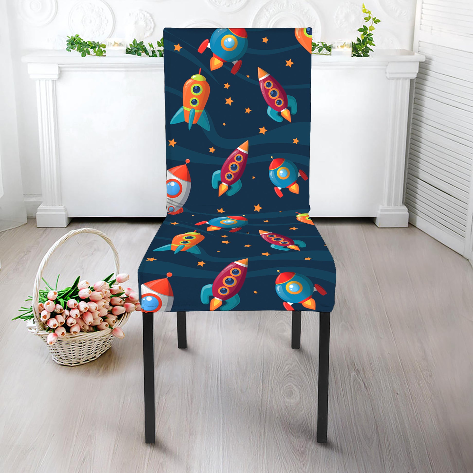 Rockets And Stars Pattern Print Dining Chair Slipcover
