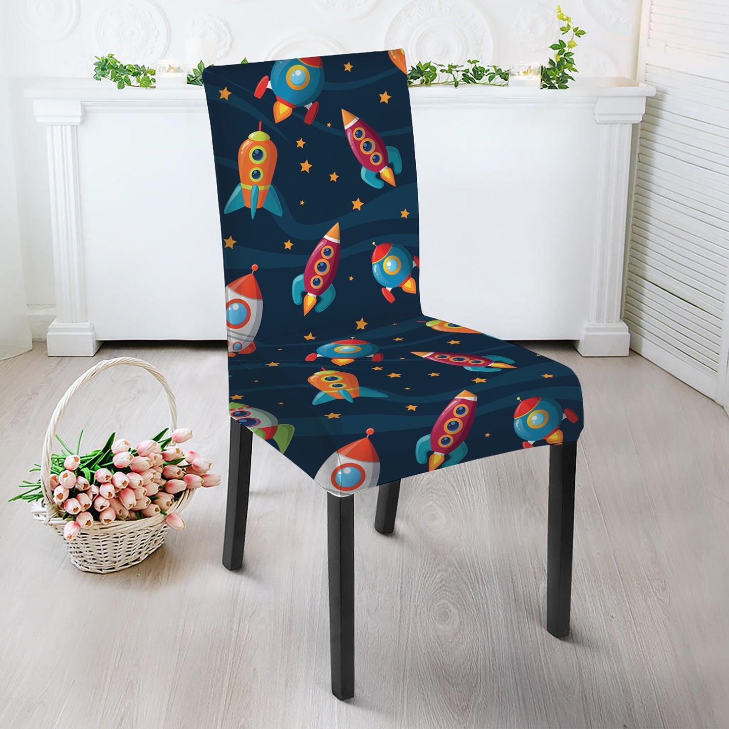 Rockets And Stars Pattern Print Dining Chair Slipcover