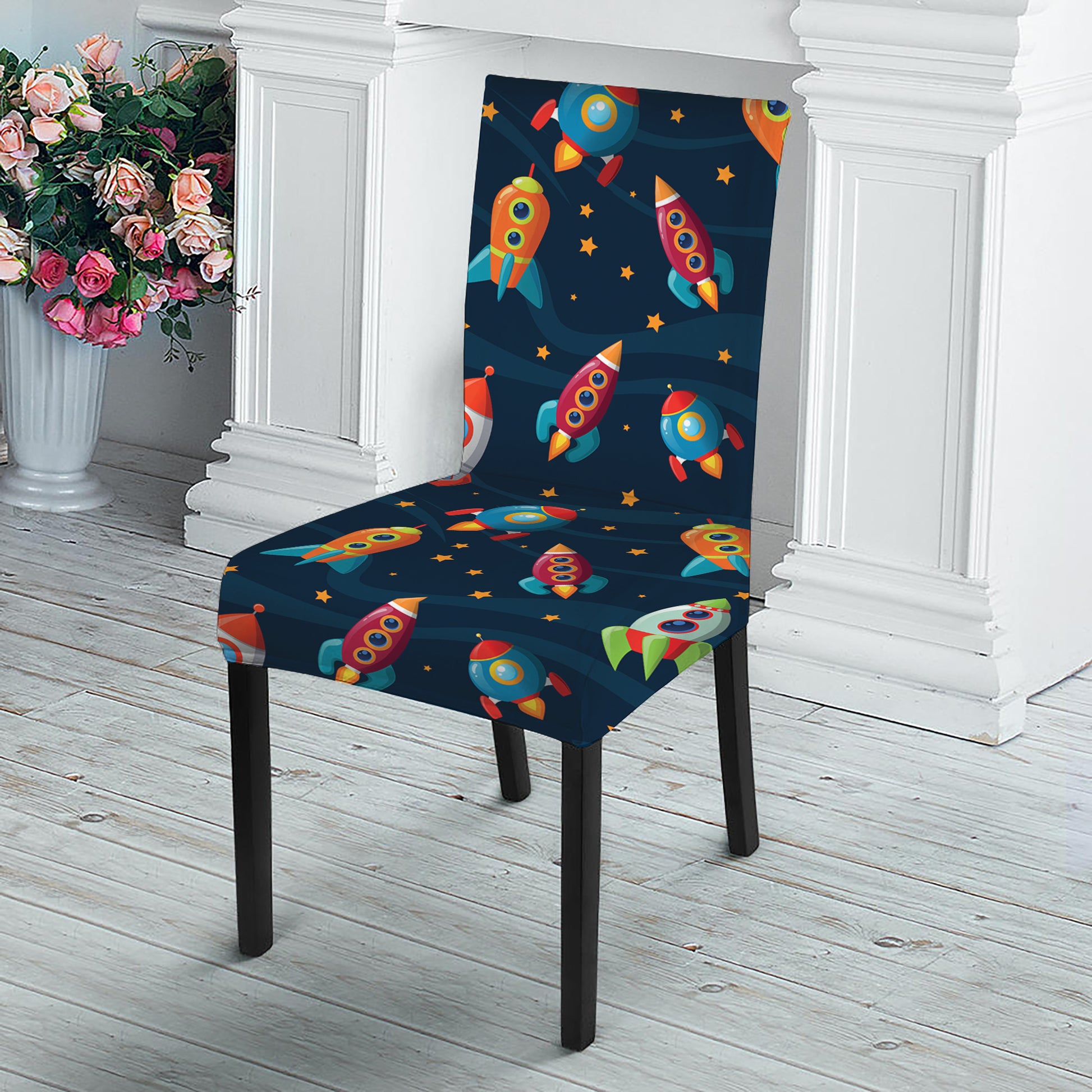 Rockets And Stars Pattern Print Dining Chair Slipcover