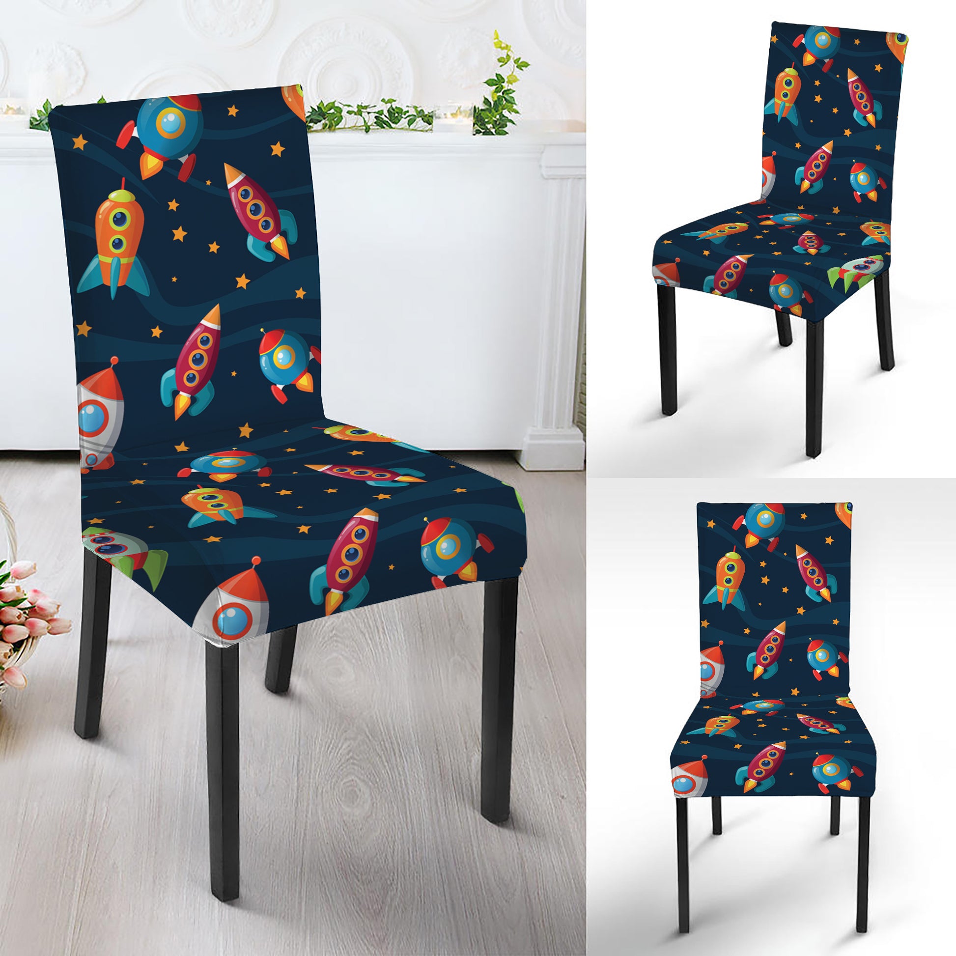 Rockets And Stars Pattern Print Dining Chair Slipcover