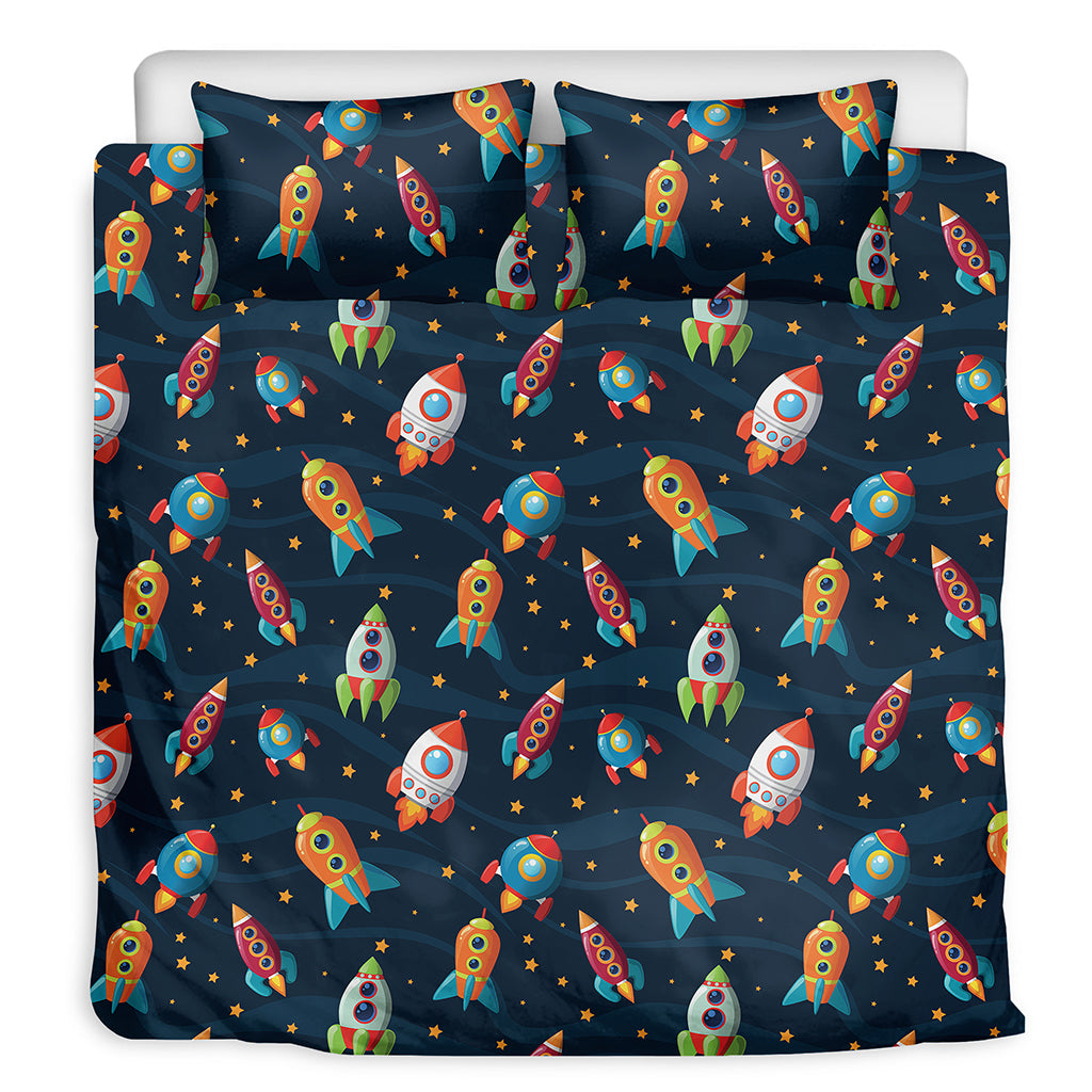 Rockets And Stars Pattern Print Duvet Cover Bedding Set