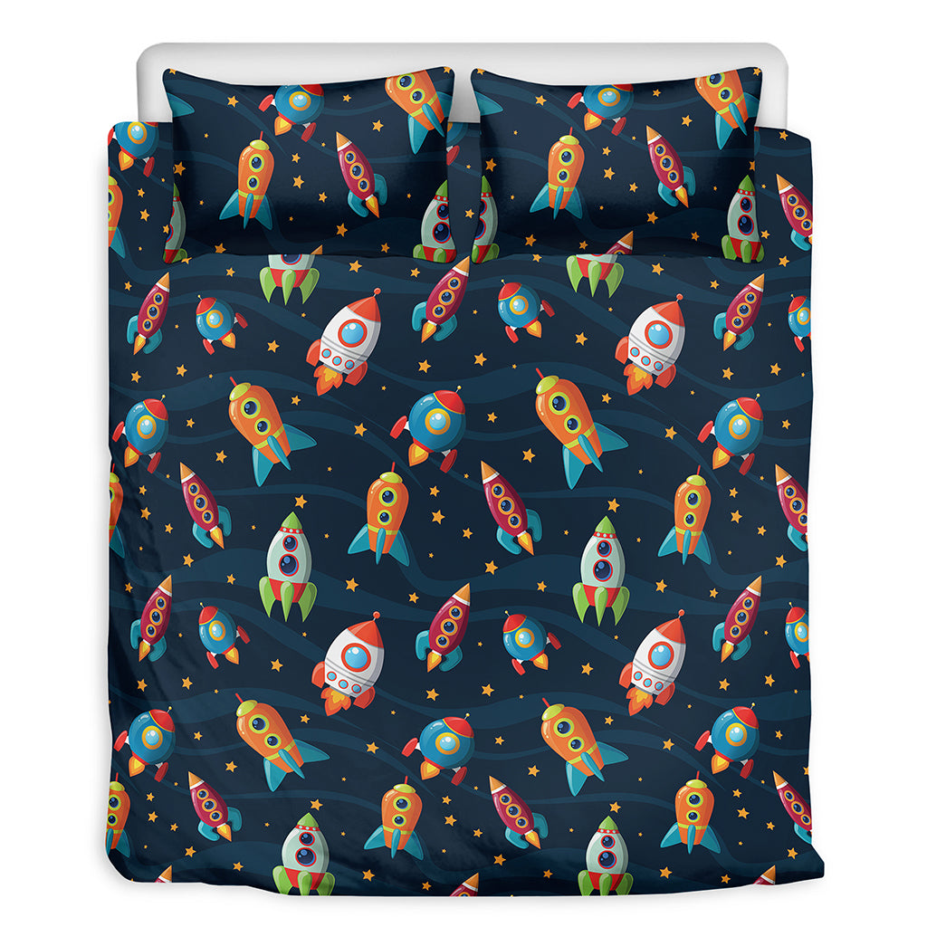 Rockets And Stars Pattern Print Duvet Cover Bedding Set