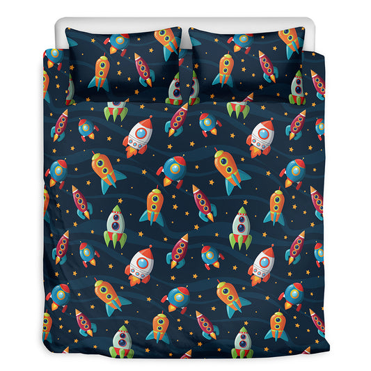 Rockets And Stars Pattern Print Duvet Cover Bedding Set