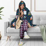 Rockets And Stars Pattern Print Hooded Blanket