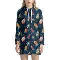 Rockets And Stars Pattern Print Pullover Hoodie Dress