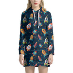 Rockets And Stars Pattern Print Hoodie Dress