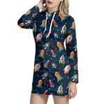 Rockets And Stars Pattern Print Hoodie Dress