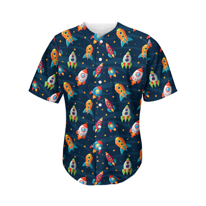 Rockets And Stars Pattern Print Men's Baseball Jersey