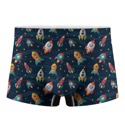 Rockets And Stars Pattern Print Men's Boxer Briefs