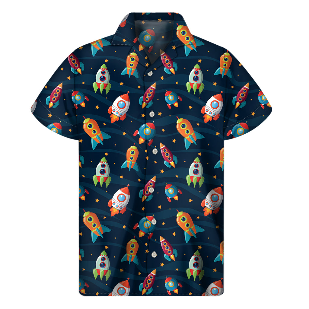 Rockets And Stars Pattern Print Men's Short Sleeve Shirt