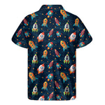 Rockets And Stars Pattern Print Men's Short Sleeve Shirt