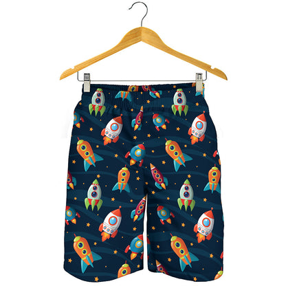 Rockets And Stars Pattern Print Men's Shorts