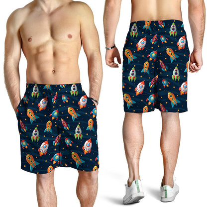 Rockets And Stars Pattern Print Men's Shorts