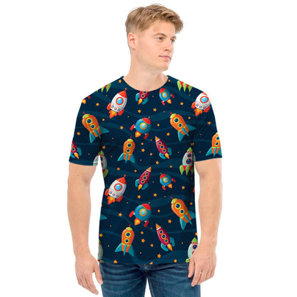 Rockets And Stars Pattern Print Men's T-Shirt